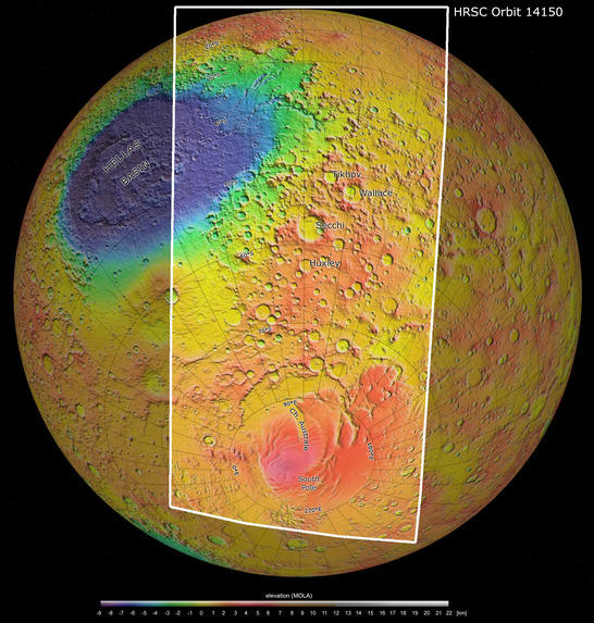 South Pole color coded digital terrain model
