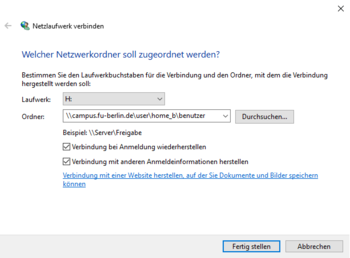 Homelaufwerk (H:) verbinden