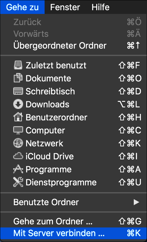 macos finder mit server verbinden