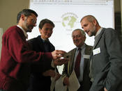 Die beiden Leiter der Winter School Prof. Heubeck und Prof. Schütt (FB Geowissenschaften/FU Berlin), Dr. Apostolopoulos (CeDiS/FU Berlin) und Cay Etzold (DAAD/Bonn) (von links)