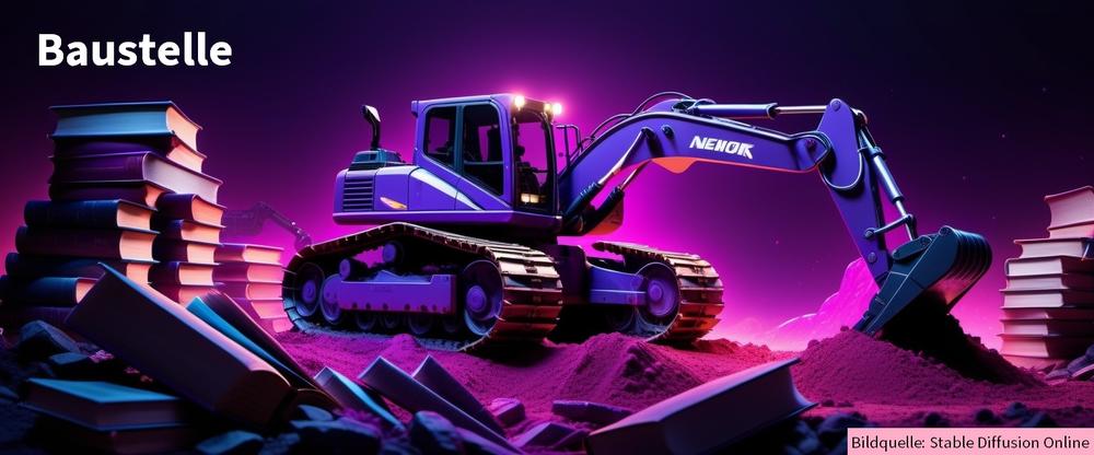 Steampunk excavator digging a pile of books