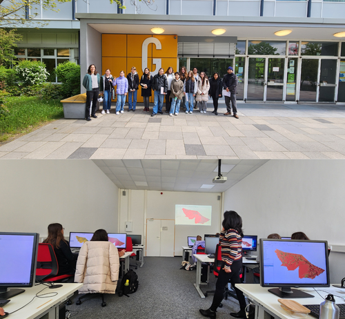 Upper picture: The participants, lower picture: Mapping exercise with QGIS in the PC lab
