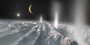 Artist's impression of plume venting on Enceladus (ESA/Science Office)