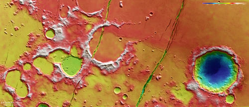 Cerberus Fossae color-coded terrain model