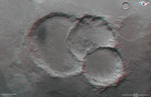 Crater triplets HRSC anaglyph