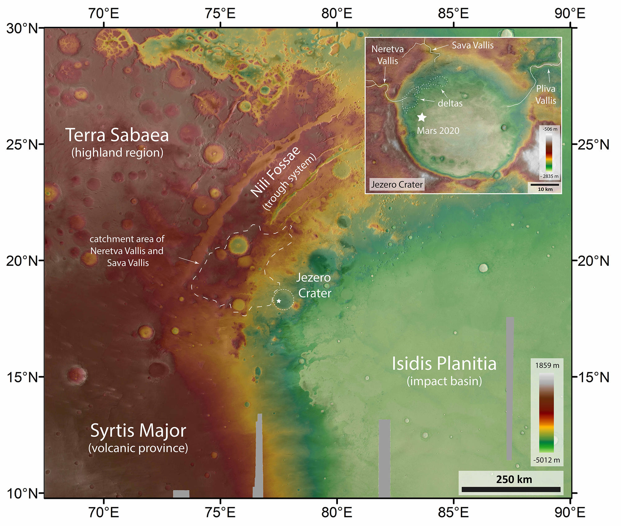 Mars 2020 landing site topographic image map