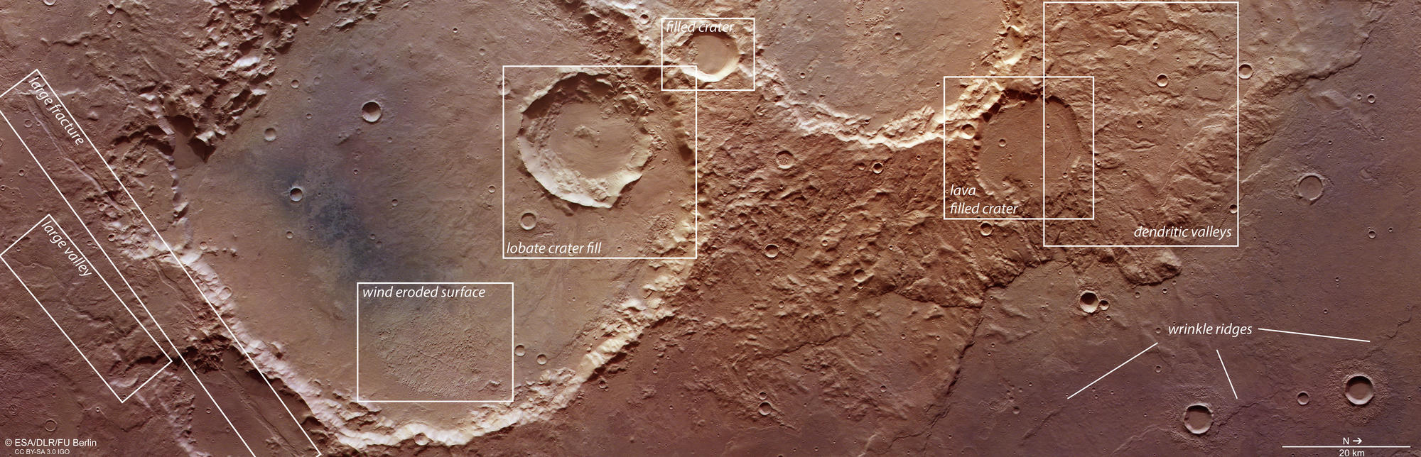 Southeast of Pickering Crater - HRSC annotated