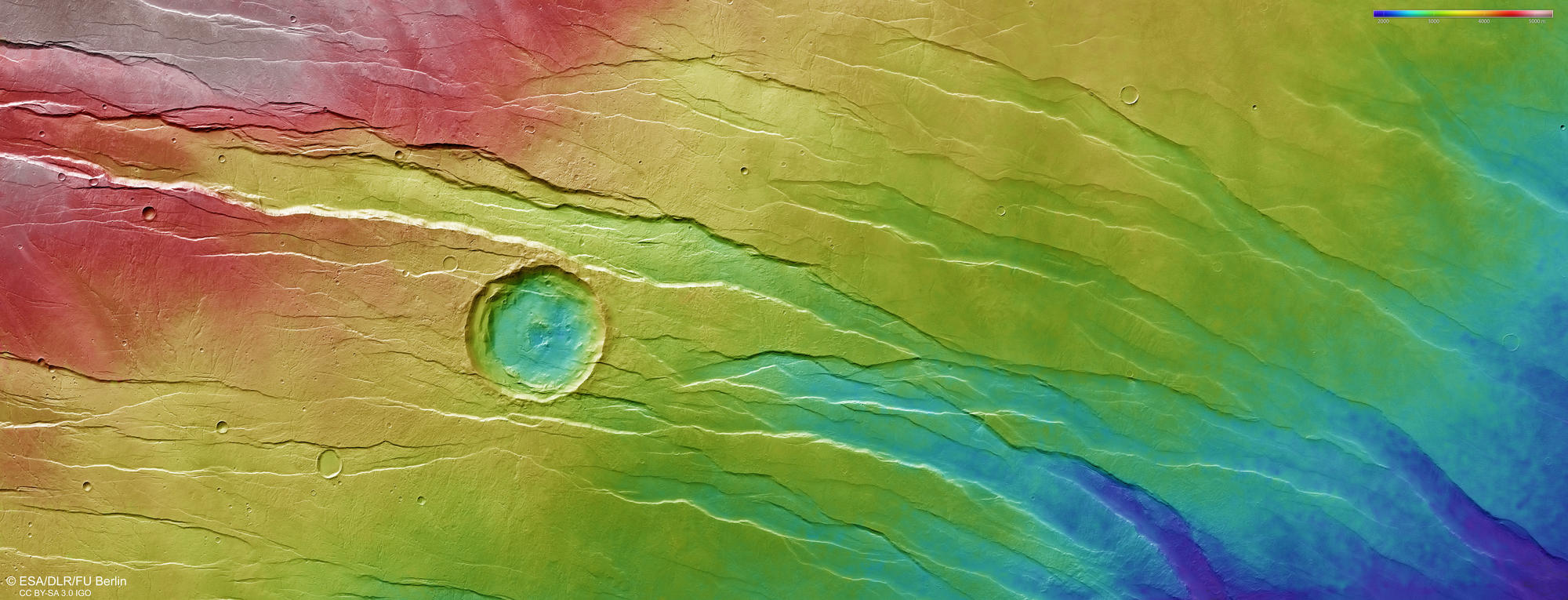 Tantalus Fossae color-coded terrain model
