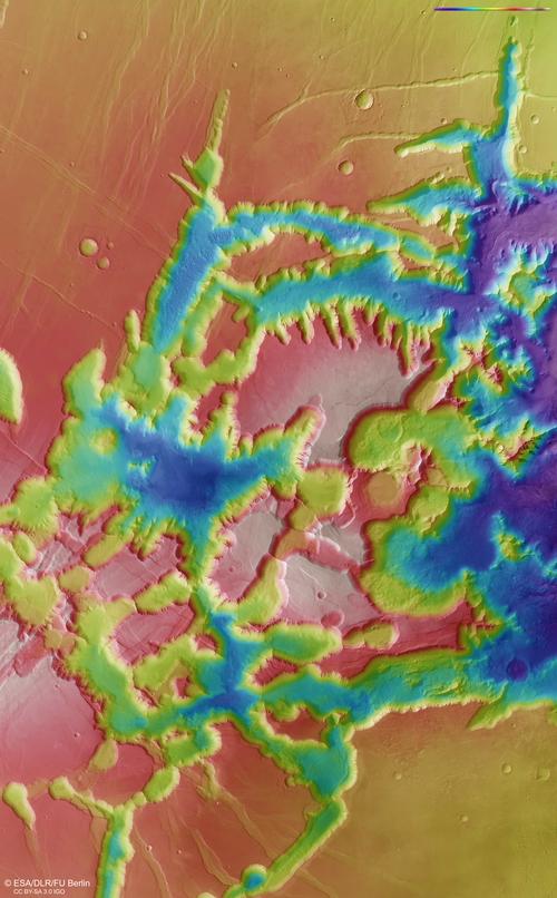Noctis Labyrinthus - color-coded terrain model