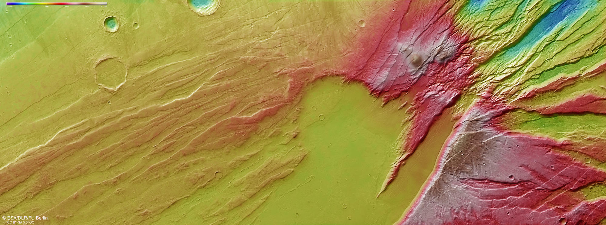 Acheron Fossae - HRSC color-coded terrain model