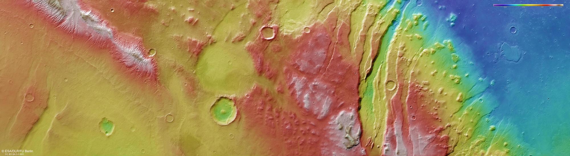 Acheron Fossae West - HRSC color-coded terrain model