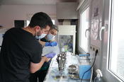 Lucía and Pablo in the Lab at the Artigas scientific base