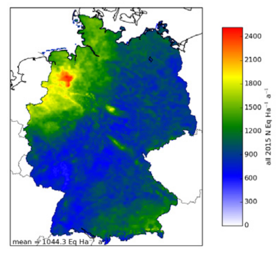 Ermittelte Gesamtdeposition N für das Jahr 2015