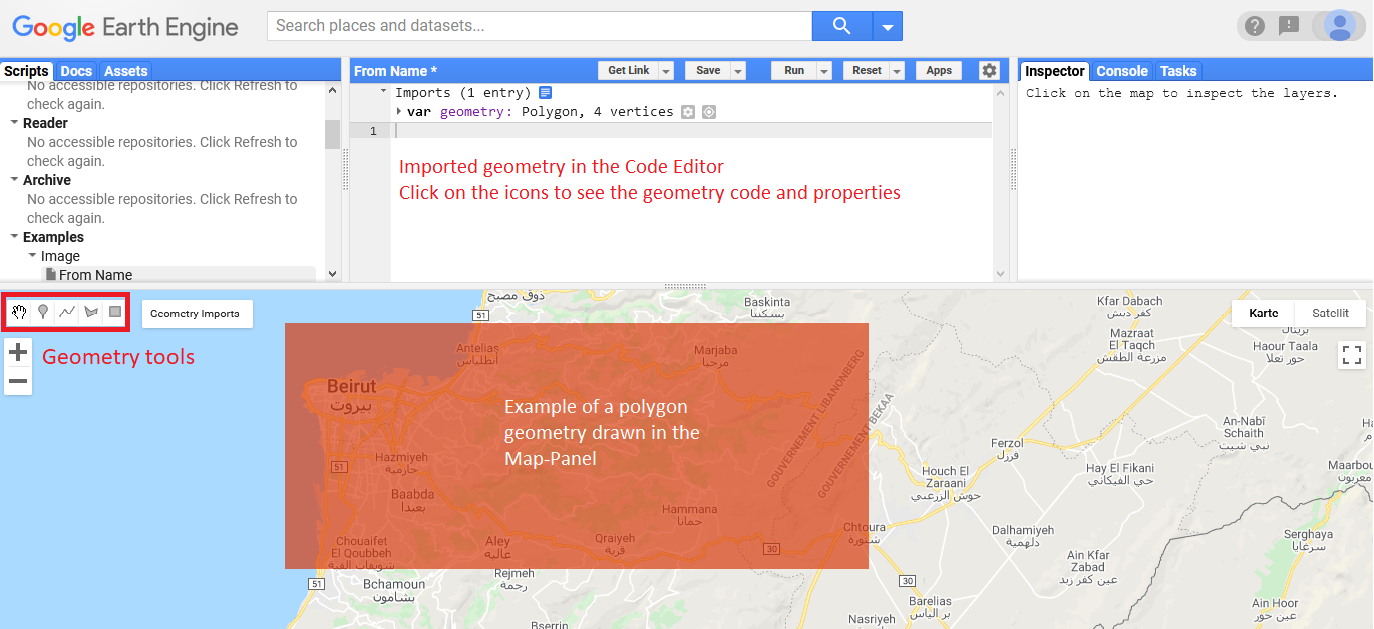 Geometries-Tool in the GEE