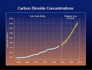 Changing atmospheric concentration of carbon dioxide from 19th century to 2000
