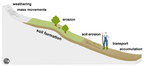 Processes on a slope in the Gina River catchment