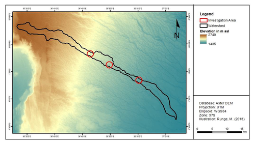 Elevation model of the Thiririka catchment