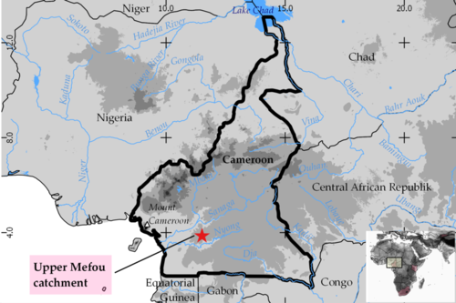Location of the Upper Mefou catchment in the boundaries of Cameroon