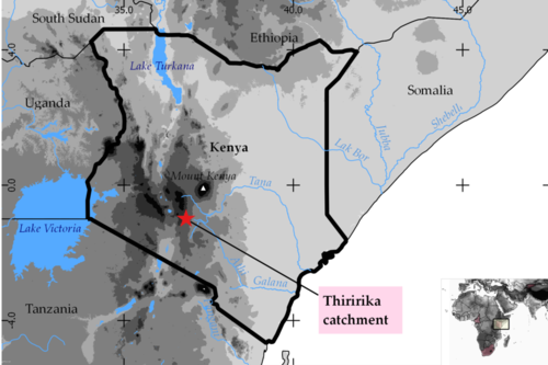 Location of the Thiririka catchment in the boundaries of Kenya