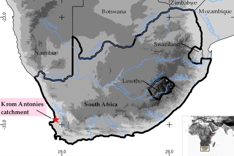 Location of the Krom Antonies catchment in the boundary of South Africa