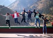 Master students at the mudflow control dam - Medeo 2014