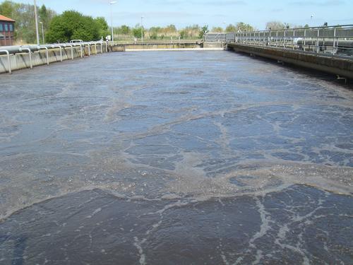 Aeration tank of an activated sludge process at the wastewater treatment plant in Greifswald (Germany)