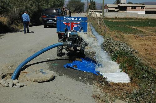 The farmer opened the sewer and pumped the raw wastewater up to irrigate his field