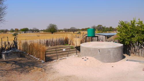 Rooftop water harvesting facilities in the village of Epyeshona (Namibia)