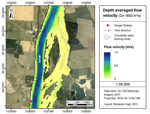 Flow velocity in an oxbow lake at the Elbe River