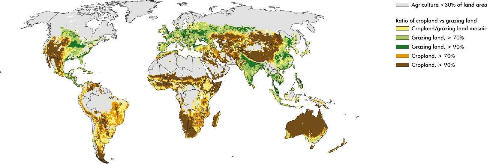 Agriculture land use distribution - croplands and pasture land