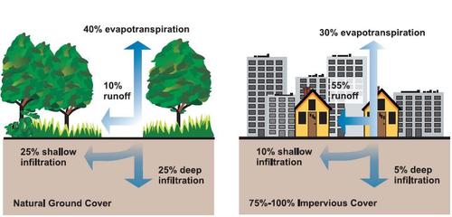 Illustration of relationship between impervious surfaces and surface runoff