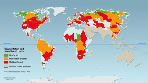 Level of river fragmentation and flow regulation