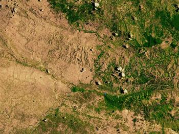 Satellite image showing deforestation in Haiti (left side)