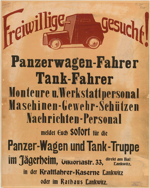 Plakat zur Mobilmachung für die Truppen in der Kaserne Lankwitz (1915)