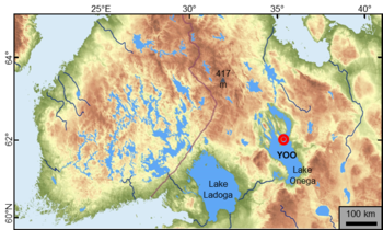 Location of Lake Onega and the Mesolithic cemetery Yuzhniy Oleniy Ostrov 