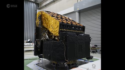 The PLATO spacecraft during the vibration test in one of ESA’s clean rooms at ESTEC. Credit: ©ESA