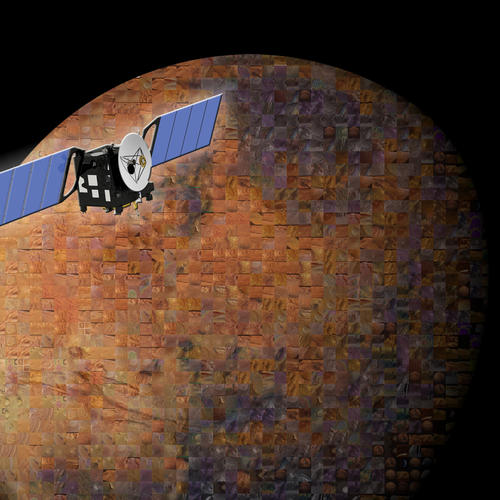 Marsglobus als Mosaik aus einzelnen HRSC Bildern.