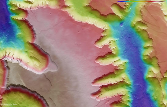 Noctis Labyrinthus color coded digital terrain model