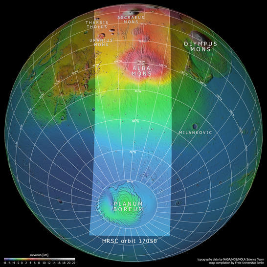 Nordhemisphäre Übersichtskarte Mola mit Höhenangabe