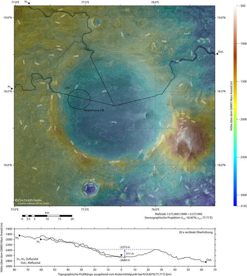 Jezero Krater Topographische Karte