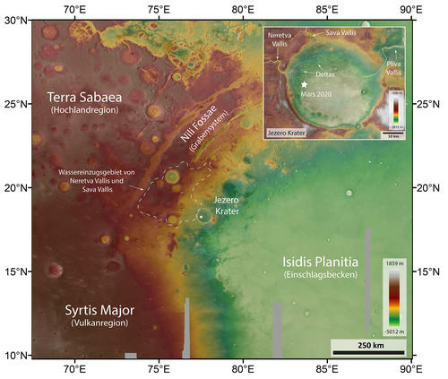 Mars-2020-Landestelle Topographische Bildkarte