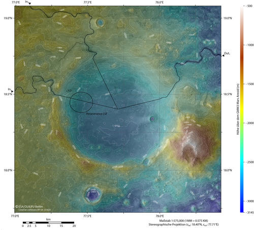 Jezero Krater - Topographische Karte