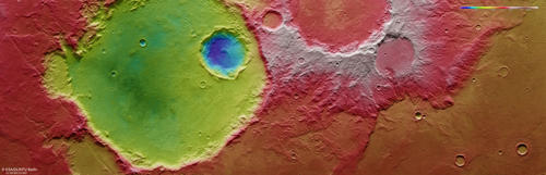 Südöstlich vom Pickering Krater - HRSC Farbcodierstes Höhenmodell