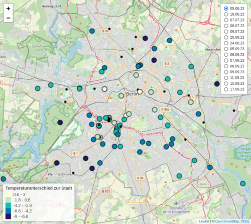 Abbildung 2: Auf dieser interaktiven Karte ist der Temperaturunteschied von KGA- und Stadt-Stationen ersichtlich.