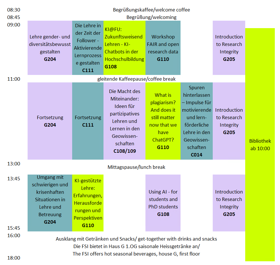Zeitplan mehrfarbig mit Räumen